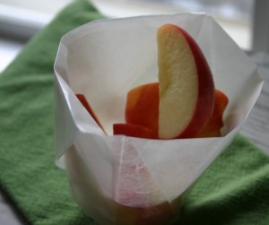 img_1087 With just a few folds - a square sheet of wax paper is transformed into a bag perfect for holding sliced fruit.