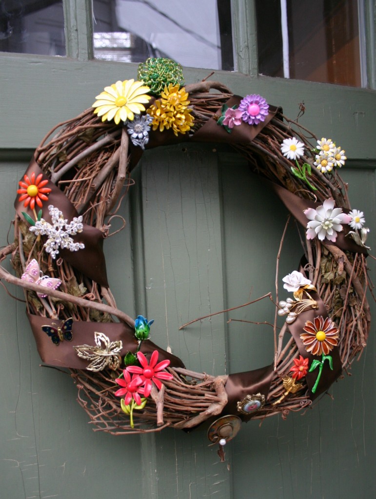 img_5205 To make this wreath - wrap ribbon around a grapevine wreath and attach pins - it is as easy as that.