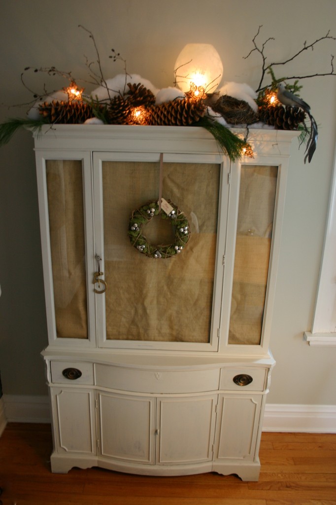 I chose to hang this wreath on my china closet- probably one of my favorite pieces of furniture.