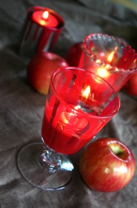 Old footed glassware is dripped with red glass paint to create bloody good fun for Halloween.