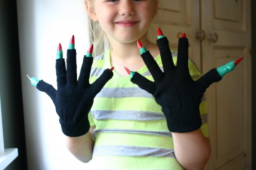 My kids love plastic witch fingers (available at party stores for a few dollars a bag), but I think they need a little help to make the