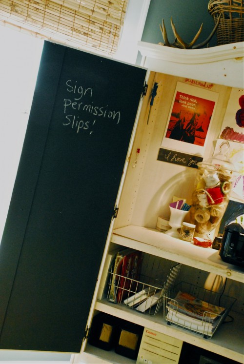 I painted the interior side of the doors with a few coats of blackboard paint - to add more functionality.