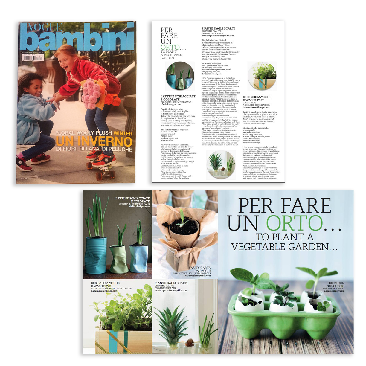 crushed can planter craft featured in Italian Vogue Bambini