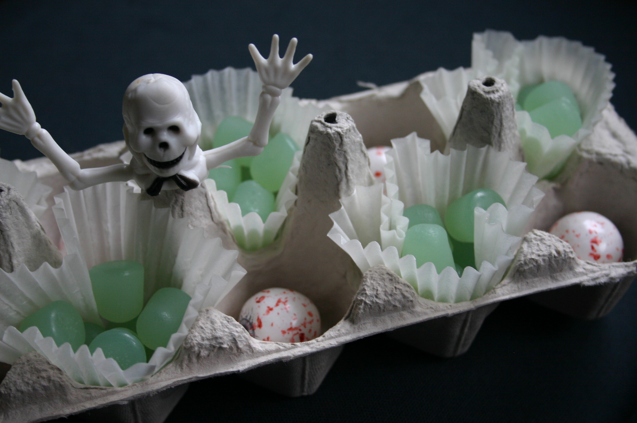 For Halloween fun, try making an egg carton candy tray. Family Chic