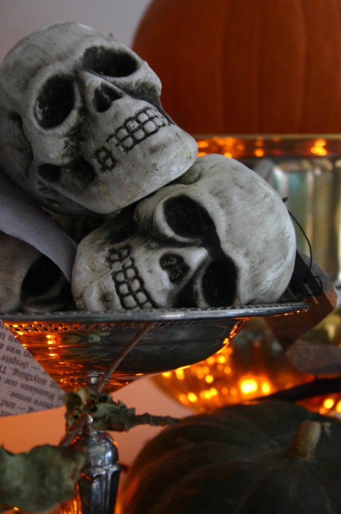 Skulls on a silver compote.